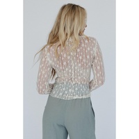 White Sheer Floral Lace Long Sleeve Slim Fit Top - L thumbnail