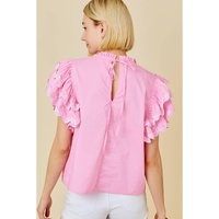 Bonbon Ricrac Ruffled Sleeve Frilled Collar Blouse - L thumbnail