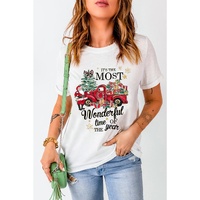 White Christmas Pattern Slogan Print Crew Neck T Shirt - M thumbnail