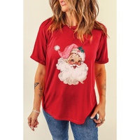 Red Christmas Santa Claus Print Crew Neck T Shirt - 2XL thumbnail