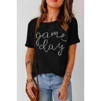Black Shiny Rhinestone game day Pattern Crewneck T Shirt - 2XL thumbnail