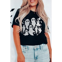 Black Halloween Glitter Ghost Pattern Crew Neck T Shirt - 3XL thumbnail