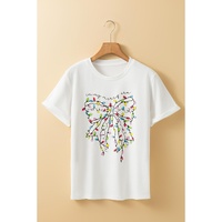 White Colored Light Bowknot Graphic Crewneck T Shirt - 3XL thumbnail