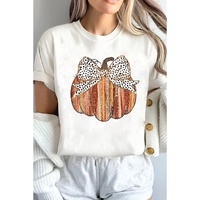 White Thanksgiving Bow Knot Pumpkin Print Round Neck T Shirt - XL thumbnail