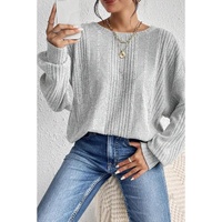 Light Grey Textured Crossover Backless Knit Long Sleeve Top - L thumbnail