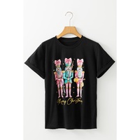 Black Nutcracker Merry Christmas Printed Crewneck T Shirt - M thumbnail