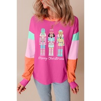 Rose Red Nutcracker Merry Christmas Graphic Colorblock Long Sleeve Tee - XL thumbnail