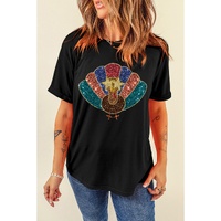 Black Glitter Turkey Heat Transfer Printing Thanksgiving T Shirt - S thumbnail