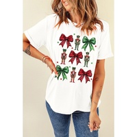 White Bowknot Nutcracker Printed Crewneck Christmas T Shirt - M thumbnail