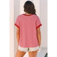 Pink Stripe Knitted Round Neck T Shirt - S thumbnail