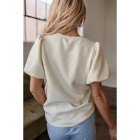 Oatmeal Textured Puff Sleeve T-shirt - L thumbnail
