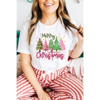 White Merry Christmas Holiday Vibe Graphic Crewneck T Shirt - M thumbnail