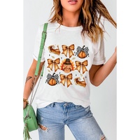 White Cute Bowknot Tanksgiving Graphic Crewneck T Shirt - 3XL thumbnail