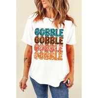 White Heat Transfer GOBBLE Graphic Crewneck Thanksgiving T Shirt - XL thumbnail