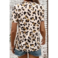 Apricot Leopard Print Round Neck Casual T Shirt - L thumbnail