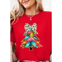 Red Bow Decor Christmas Tree Graphic Holiday T Shirt - 2XL thumbnail