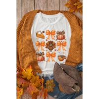 White Turkey Coquette Bow Pumpkin Thanksgiving T-Shirt - L thumbnail