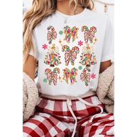 White Christmas Tree Bow Knot Print Round Neck T Shirt - XL thumbnail