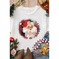 White Believe Christmas Father Graphic Crewneck T Shirt - M thumbnail