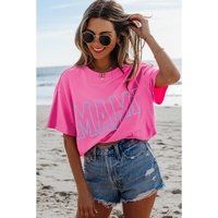 Bright Pink MAMA Letter Graphic Neon T Shirt - L thumbnail