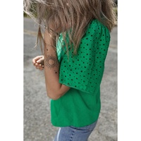 Bright Green Eyelet Embroidered Patchwork Shift Top - L thumbnail