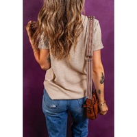 Oatmeal Short Sleeve Half Button Ribbed Knit Top - L thumbnail