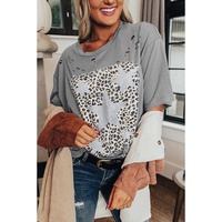 Medium Grey Stars Leopard Graphic Distressed Tee - L thumbnail
