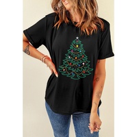 Black Rhinestone Christmas Tree Round Neck Graphic Tee - S thumbnail