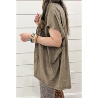 Sage Green Vintage Washed Short Dolman Sleeve Oversized T Shirt - L thumbnail