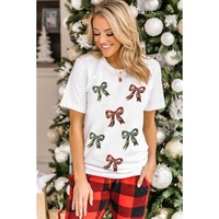 White Christmas Bowknot Graphic Cotton Blend T Shirt - M thumbnail