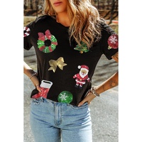 Black Sequin Christmas Essentials Graphic Crewneck T Shirt - 2XL thumbnail