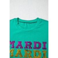Sea Green Sequin Mardi Gras Letter Graphic T Shirt - L thumbnail