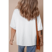 White Loose Half Sleeve Hi Low Hem T Shirt - L thumbnail