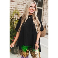 Black Loose Half Sleeve Hi Low Hem T Shirt - S thumbnail