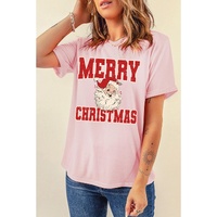 Pink MERRY CHRISTMAS Santa Claus Printed T Shirt - 3XL thumbnail
