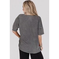 Dark Grey Kindness Butterflies Graphic Mineral Wash Loose Tee - L thumbnail