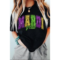Black Mardi Gras Heat Transfer Graphic Holiday Tee - S thumbnail