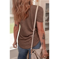 Chestnut Mineral Wash Criss Cross V Neck Casual T Shirt - L thumbnail