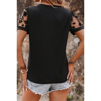Black Flora Lace Patchwork Crew Neck T Shirt - M thumbnail