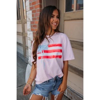 Light Pink Flag Bow Graphic Crewneck Tee - L thumbnail
