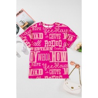 Rose Howdy Cowboy Letter Printed Western Fashion Tee - L thumbnail
