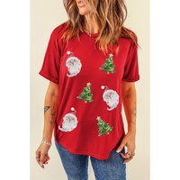 Red Santa Clause Christmas Tree Print Tee - S thumbnail