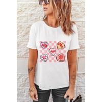 White Checkered Valentines Heart Printed Crewneck T Shirt - XL thumbnail