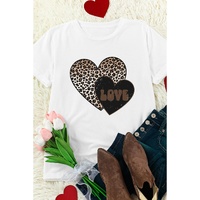 White Leopard LOVE Double Heart Printed Valentines Graphic Tee - XL thumbnail