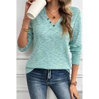 Moonlight Jade Buttoned V Neck Textured Knit Long Sleeve Top - 2XL thumbnail