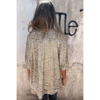 Gray Leopard Print Half Sleeve V Neck Loose Fit T Shirt - L thumbnail