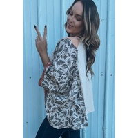 Multicolour Asymmetric Printed Patchwork Sleeve Peace Desert Graphic Top - M thumbnail
