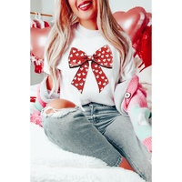 White Heart Bow Printed Crewneck Valentines T Shirt - 3XL thumbnail