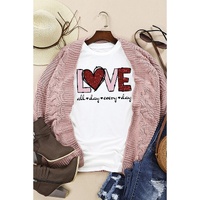 White Valentine LOVE Heart Shape Crew Neck Graphic Tee - M thumbnail