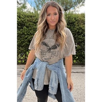 Parchment AMERICA FREE BIRD Vintage Graphic Mineral Washed Tee - M thumbnail
